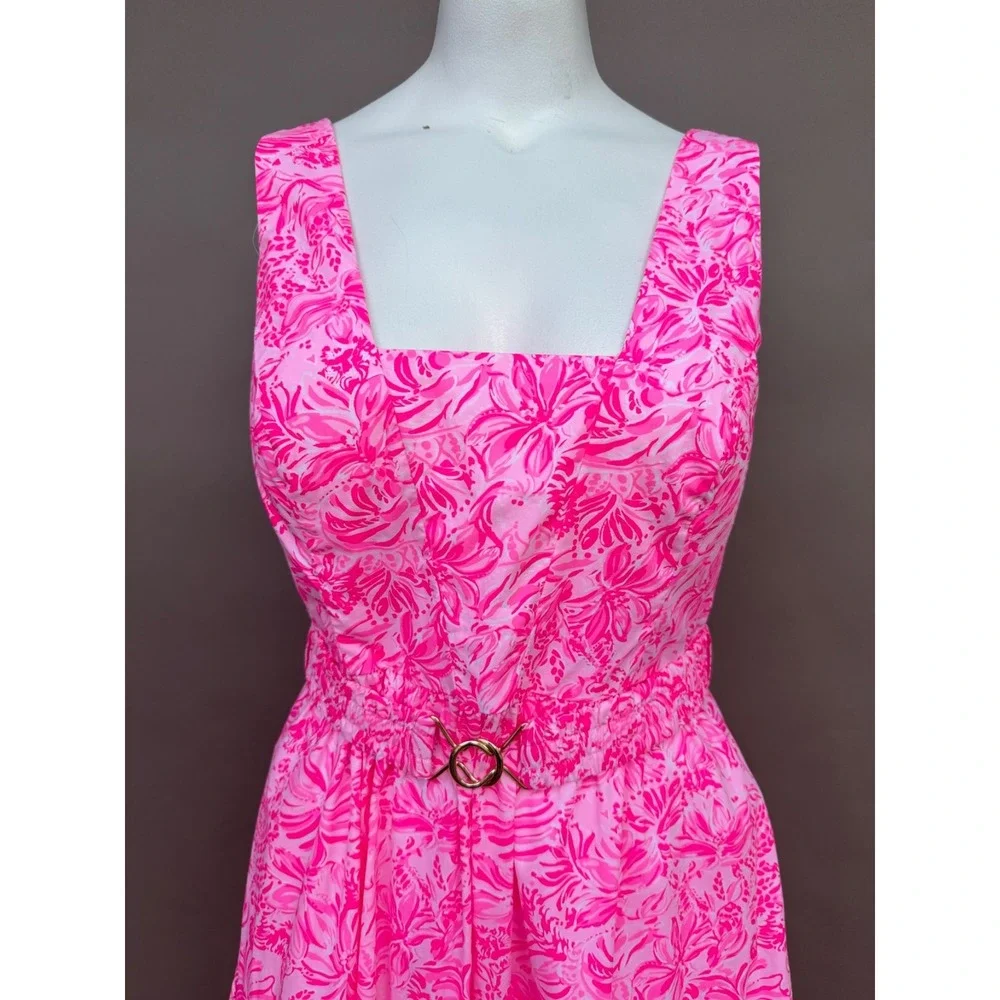 NWOT Lilly Pulitzer McKinnon Midi Cotton Sundress Pink Blossom Foxy Llama • 12